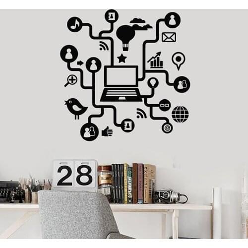 Laptop Wall Decal Computer Internet Social Networks Communication Vinyl Window Stickers Office Studio Study Interior Decor E441