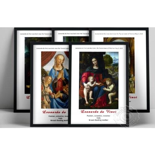 Leonardo Da Vinci Exhibition Poster, The Virgin And Child Oil Painting, Da Vinci Madonna Portrait Print, Vintage Figure Picture