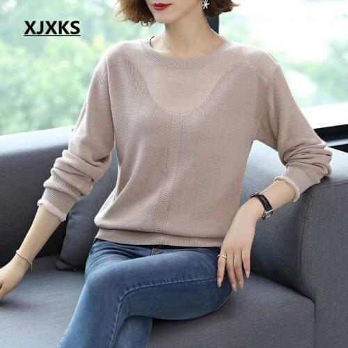 XJXKS 2021 spring autumn new solid color all-match women sweater pullover high quality women cashmere sweater