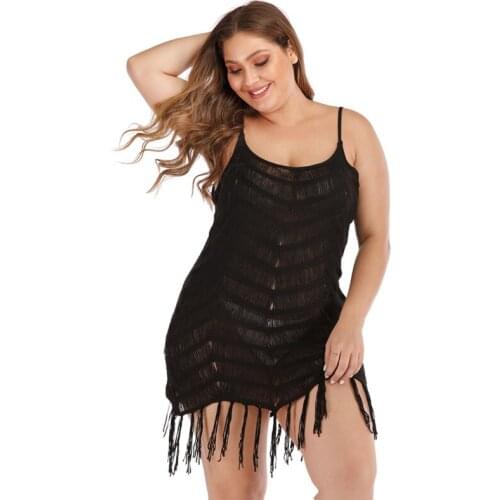 Womens Plus Size Beach Cover Up Dresses Long Tassel Fishnet Tunic Bathing Suit Coverups Wrap Crochet Black Bikini Cover Up 4XL