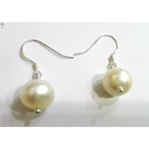 Women Jewelry Earring Bright 10mm white Pearl bead Dangle Hook Earring Natural Freshwater pearl