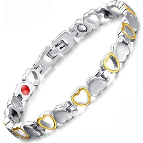 Ladies Romantic Heart Design Bracelet 316L Stainless Steel Magnetic Bracelet Women Heart Healthy Bangle Jewelry Energy Healing