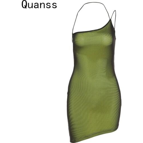 Quanss One Shoulder Sexy Backless Cross Bandage Halter Tight Bodycon Summer Dress 2021 Women Fashion Club Y2k Mini Dresses