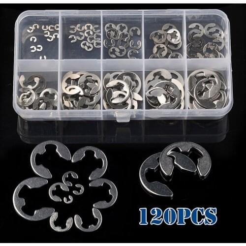 120PCS Circlip Retaining Ring Washer Assortment Kit For Shaft Fastener 304 Stainless Steel E Clip M1.5~m10 Metalworking