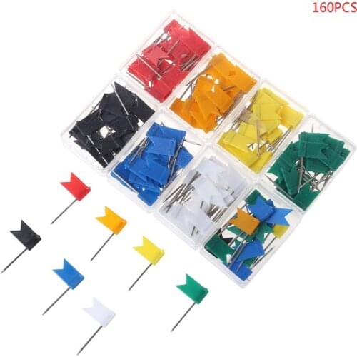 160Pcs Multi Color Flag shaped Push Drawing Pins Notice Cork Board Map Marker Thumbtack Pins Office Supplies