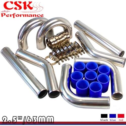 2.5" Inches 63mm Turbo/Supercharger Intercooler Polish Pipe Piping 8Pcs Kit