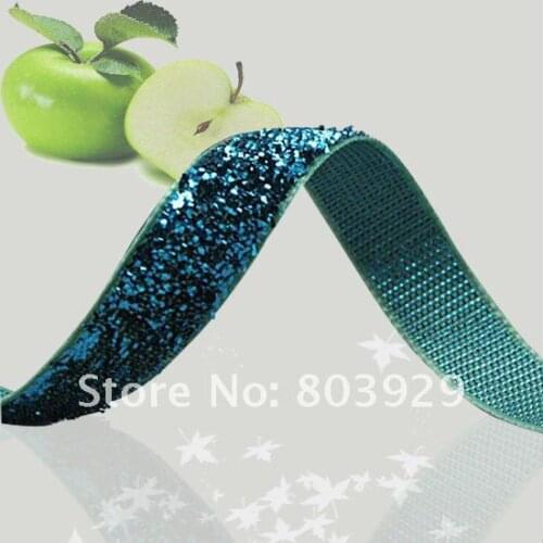 3/8" Glitter Velvet Ribbon Metallic Ribbon Turquoise Sparkle Ribbon