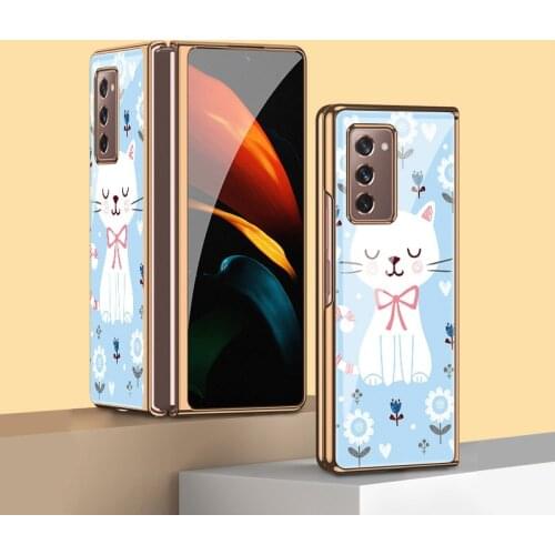 Z Fold2 5G Funda Case for Samsung Galaxy Z Fold 2 Plexiglass Case Lovely Cat Patterned Coque Phone Case Cover Capa Z Fold 2