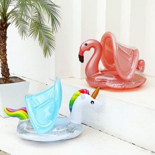 Baby Flamingo Unicorn Inflatable Circle With Sun Shade Infant Float Tube Pool Swimming Ring Floating Seat Swim Pool Party Toys