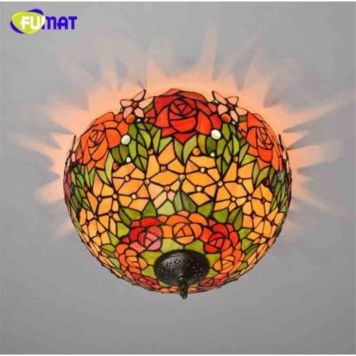 FUMAT Art Stained Glass Rose Shade Ceiling Light For Living Room Bed Room European Luxury Creative Art LED Glass Ceiling Lamps