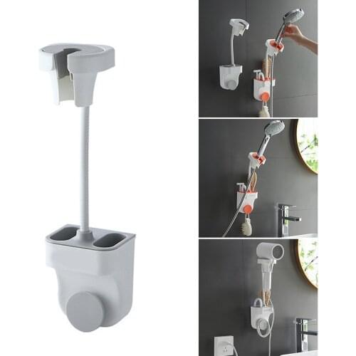 HOT 360 Degree Adjustable Bathroom Shower Head Holder Wall Mounted Punch Free Rack with Double Hooks Design