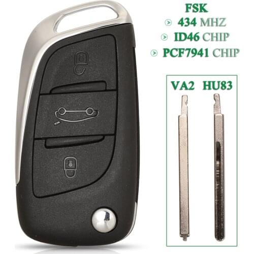Bilchave 3 Buttons FSK 434Mhz ID46-7941 Chip Remote Smart Car Key For Citroen C4 C-Elysee c3xr Uncut HU83/VA2 Blade Repacement
