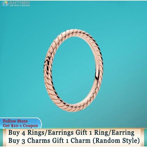 Ahthen 925 Sterling Silver Ring Pink Snake Chain Pattern Rings Original 925 Silver Women Rings Engagement rings Girl Gift