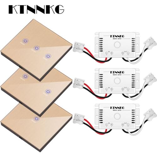 Smart home kit 433Mhz AC 220V 110V light switch with gold touch wall remote control KTNNKG Relay receiver LED controller