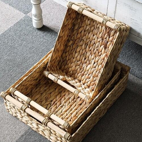 Hand-woven Storage Basket Garden Natural Wood Handle Towel Slippers Household Storage Sorting Basket