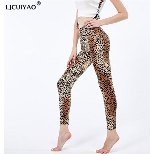 LJCUIYAO Print Legging Leopard Women Leggins Push Up Workout Legging Femme High Waist Leopard Leggings Elastic Sportswear Leggin