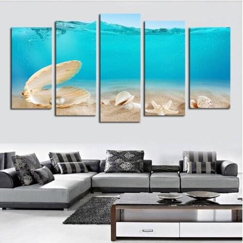 Luxry Unframed 5 Panels Pearl Shells Seascape Picture Canvas Print Painting Wall Art Canvas Painting Wholesale For Home Decor
