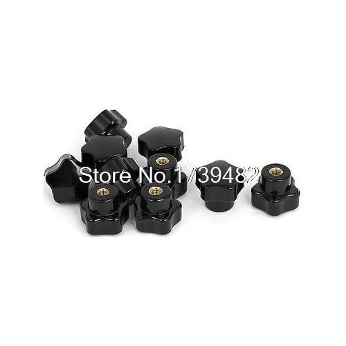 M5 x 25mm Female Thread Plastic Star Head Clamping Knob Jig Black 10pcs