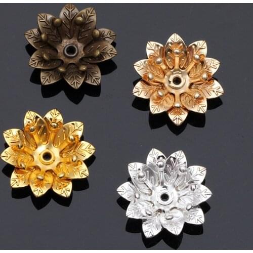 Mibrow 20pcs/lot 4 Colors 15mm Copper 3 Layers Flower Caps Filigree Loose Spacer Bead Caps For DIY Jewelry Making Supplies