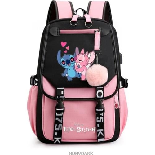 Kawaii Stitch Backpack Multi Function Capacity School Bags For Teenagers Organizer with Changing Women Cartoon Stitch Mochilas