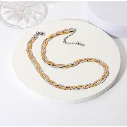 Minar High Street Three-ply Gold Silver Color Chain Twisted Chokers Necklace for Women Girls Stainless Steel Chunky Necklace