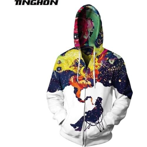 Fashion Mens Clothing 3D Zip Jackets Print Creative Smoking Hoodies Sweatshirts Tops Hooded Sweatshirt Plus Size 6XL 7XL