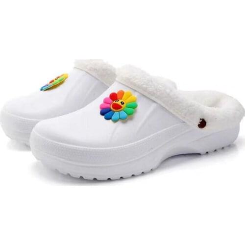 1 PR Men Winter Clogs EVA Fur Garden Clog Shoes Indoor Casual Hole Warm Home Slippers Sandals Flat Clog Footwear High Quality