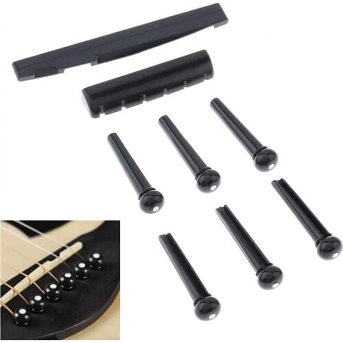 6pcs 74x15x10MM ABS Bridge Pins & Bridge Nut Saddle Set for Folk Acoustic Guitar 2 Colors