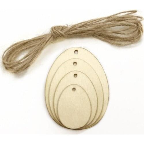 Natural Wood Slices Hanging Embellishments Crafts Egg Wooden Ornaments Unfinished with Hole & Hemp Ropes, for Easter Diy
