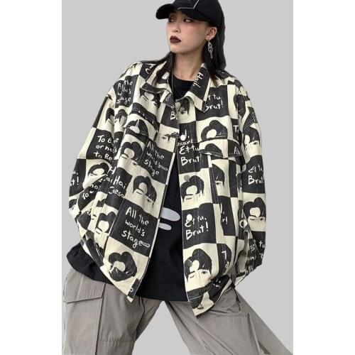 Autumn Vintage Unisex Jacket Hip Hop Streetwear Casual Printing Basic Coat Outwear Women Denim Jacket