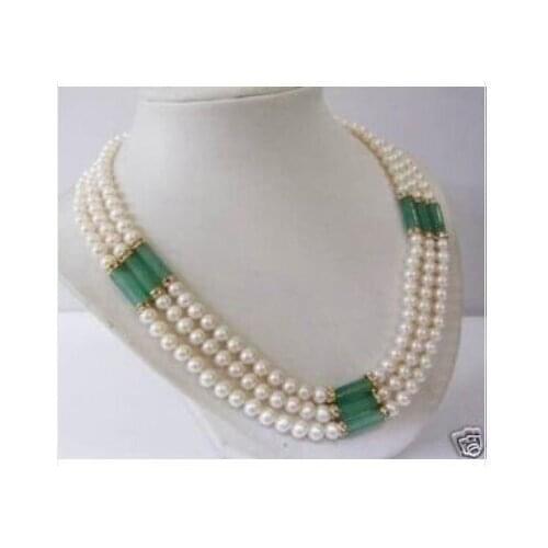 Genuine 7-8mm freshwater pearl and green jades necklace