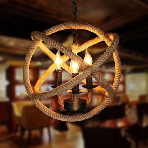 Retro Hemp Rope Pendant Lights Vintage Iron Hanging Lamp Kitchen Bar Dining Room Lights Living Room Decor Bedroom Light Fixtures
