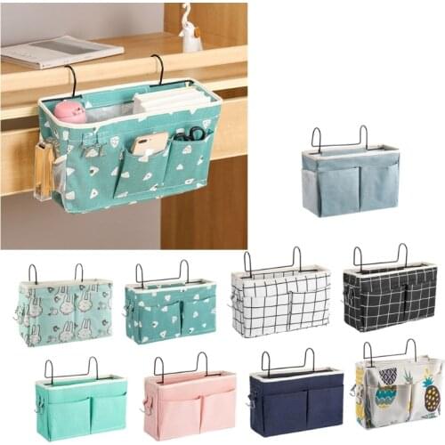 Bedside Caddy Bunk Bed Hanging Organizer Pocket with Metal Hooks Baby Stroller Storage Bag Shelf Basket for Dormitory