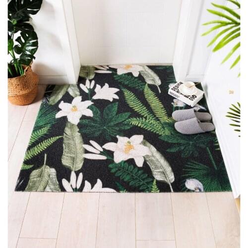 Durable Front Door Mat Green Plants Diamond Plaid Rug Outdoor Indoor Entrance Door Mats Non Slip Washable Quickly Absorb Rugs