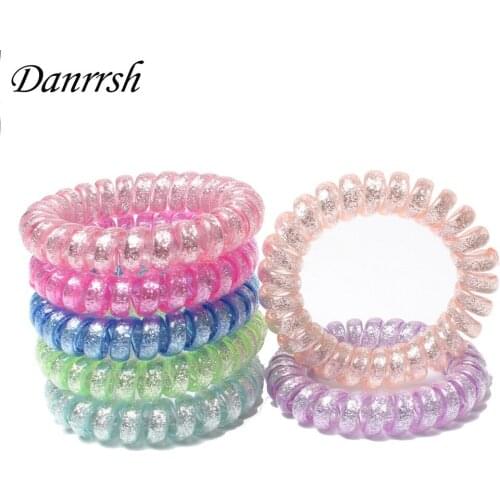 5pcs/lot Shiny Telephone Cord Hair Ponies Elastic Hair Bands Girls Hair Accessories Rubber Band Hair Ties