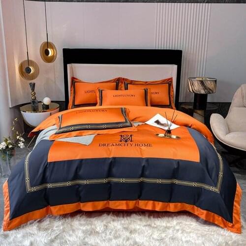 Luxury Egyptian Cotton Duvet Cover Set Queen King Size Bedclothes Embroidery Satin Long-staple Cotton Quilt Cover Sets For Home