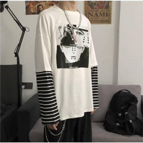 Hip Hop Printed Shirts Autumn High Street Tops Tee Japan Cartoon T Shirt Naruto Men T-shirt Casual Cute Amine Streetwear