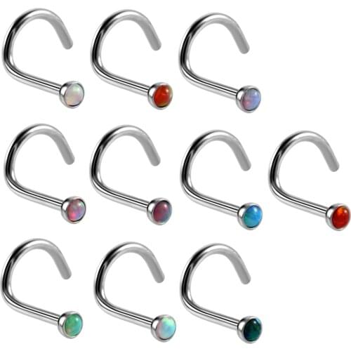 10pcs/lot 20G Steel Opal Stone Nose Piercings Opal Nose Bone Tiny Earrings Piercing Pour Nez Nose Rings Body Jewelry Piercings
