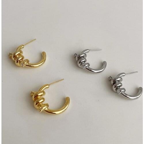 Minar Simple Gold Silver Colour Twist Rope Alloy Dangle Earrings for Women Girls C Shape Geometric Earrings Trendy Accessories