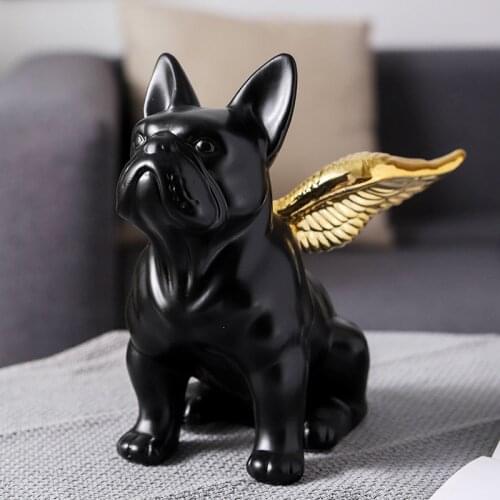 Gold Wing French Bulldog Statue Black Dog Art Sculpture Ceramic Crafts Nordic Modern Home Decor living room decoration statue