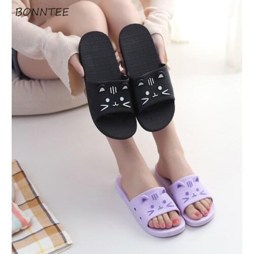 Summer Slippers Women Indoor Non-slip Mute Floor Shoes Fashion Lovely Cartoon Cat Rubber Flat Ladies Slipper Womens Chic Leisure