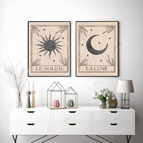 WTQ Minimalist Celestial Moon Phases Lunar Le Soleil Canvas Painting Decor Retro Poster Wall Art Picture Room Decor Home Decor