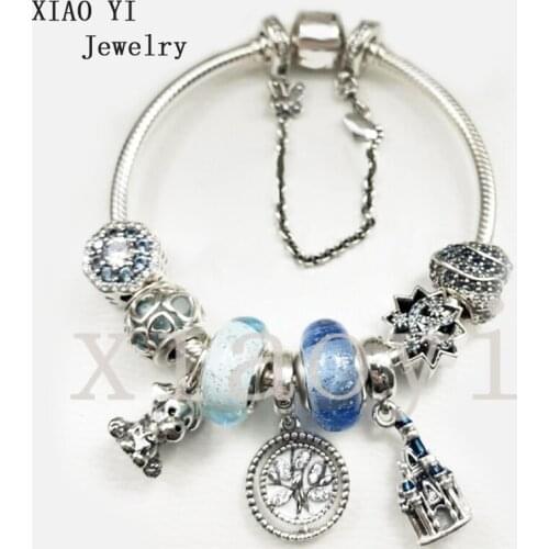 XIAOYI 2020 New 100% S925 Blue castle life tree dog love coloured glaze safety chain character bracelet to send girlfriend