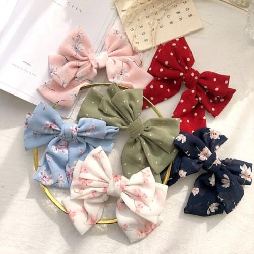 White Dots Flowers Green Pink Red Black Beige Silk Cloth Alloy Bowknot Barrettes Hair Clips & Pins Headwear for Women