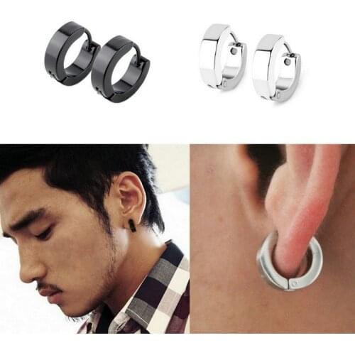 1 Pair Unique Cool Punk Mens Stainless Steel Hoop Piercing Round Earring Ear Stud Men jewelry