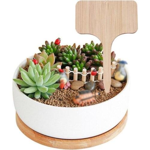 1Pc Wooden Plant Signs T-shaped Bamboo Plant Labels Creative Gardening Card Seeds Potted Flowers Gardening Marking Flower Tools