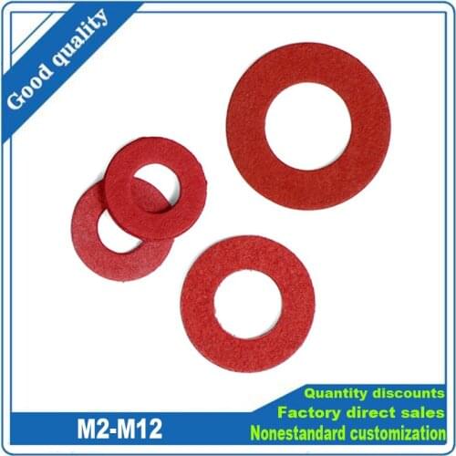 20/100pcs M2 M2.5 M3 M3.5 M4 M5 M6 M7 M8 M10 M12 Red Steel Paper Insulating Flat Washer Insulation Plain Gasket Pad Ring Spacer