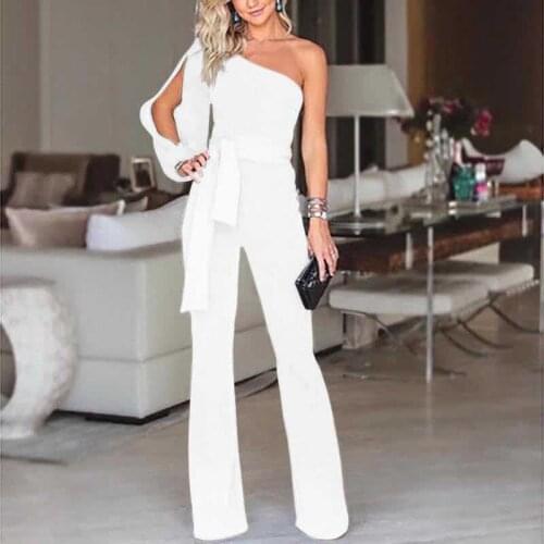 2021 Summer Womens Jumpsuit Elegant White One-piece Club Clothing Plus Size Asymmetrical Off-shoulder Jumpsuit Long Overalls