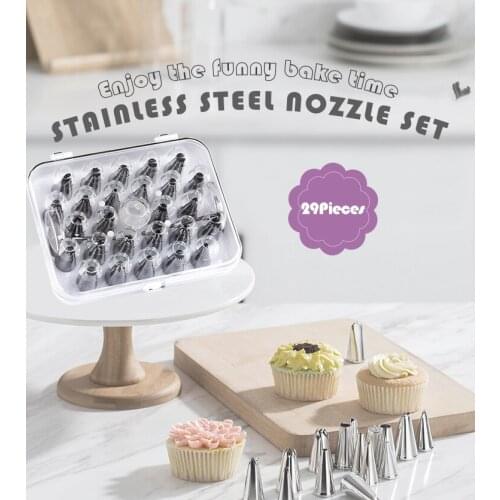 29Pcs Set Nozzles Icing Piping Nozzles Cake Decorating Tools 430 Stainless Steel Rose Flower Cream Bakeware Cupcake Cake Puff