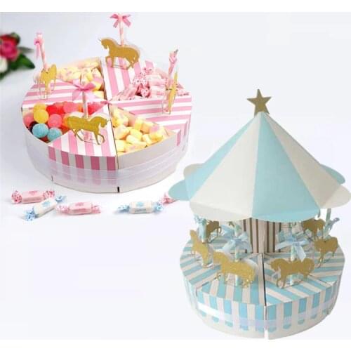 8pcs/set Carousel Candy Box Candy Bags Paper Chocolate Cookie Box Packaging For Baby Shower Kids Birthday Party Decor Guest Gift